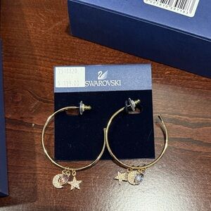 Swarovski Gold Hoops with Star and Moon Charms